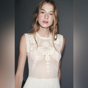 ZARA Embroidered Crochet Combination Dress. Zw Collection